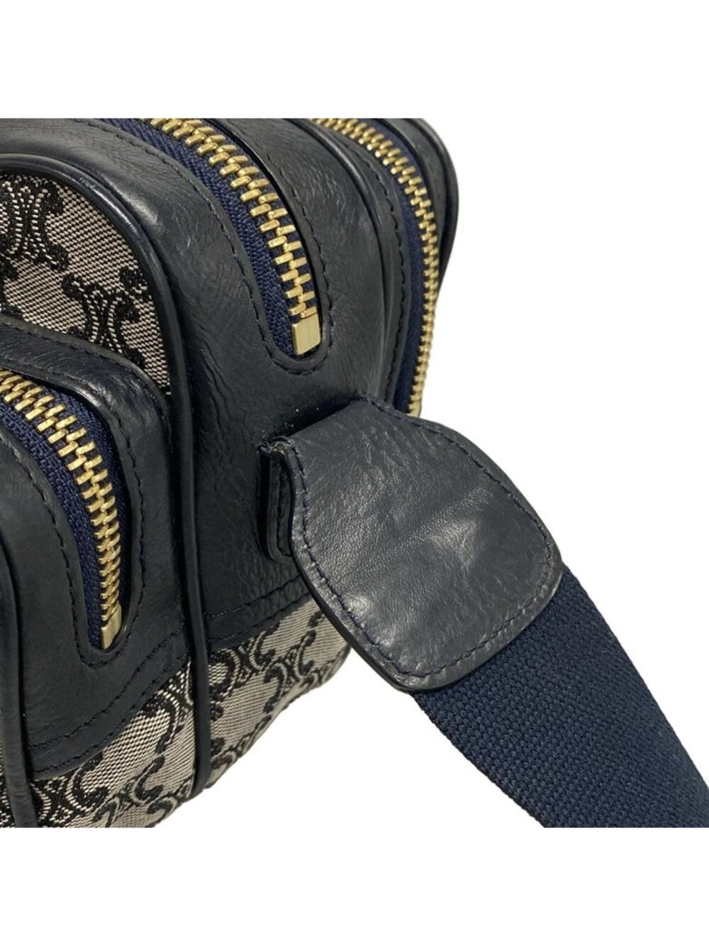 Celine Shoulder Bag Macadam Pattern Light Gray Dark Navy Leather - Picture 10 of 15